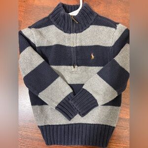 Polo by Ralph Lauren Toddler Zip-Up Sweater - Dark Blue and Light Gray